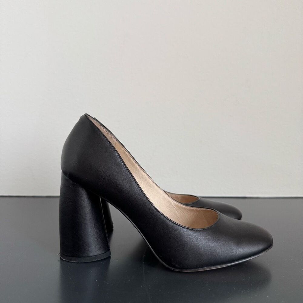 Louise et Cie Women's Jayant Black Leather Block Round Work Heel Pumps Size 6.5